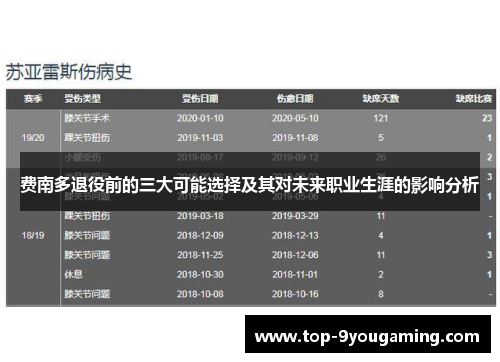 费南多退役前的三大可能选择及其对未来职业生涯的影响分析